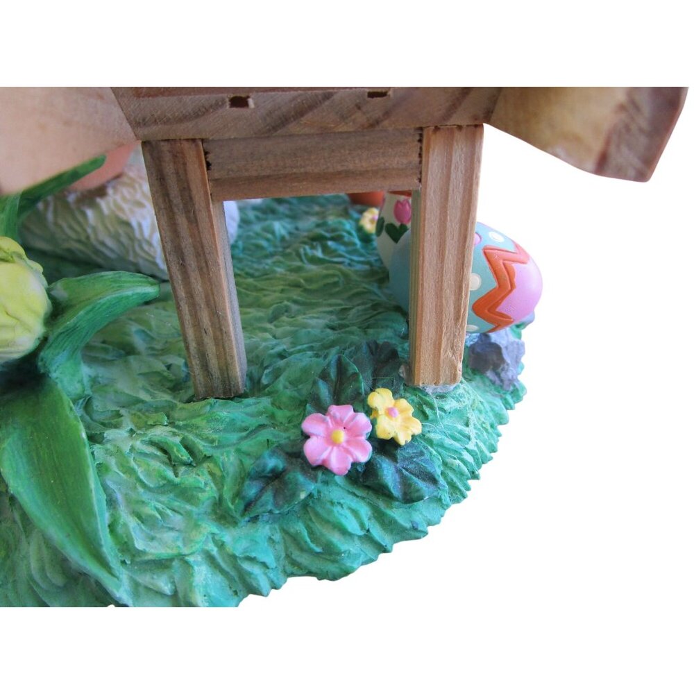 Fabric Mache Mr. Easter Bunny Paints Eggs Baby Bunny Duck In Wheelbarrow GUC - Picture 7 of 12